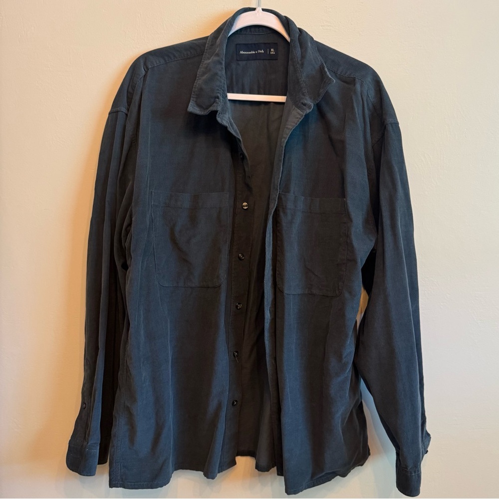 A&F Corduroy Blue/Green Button Down Long Sleeve Shirt